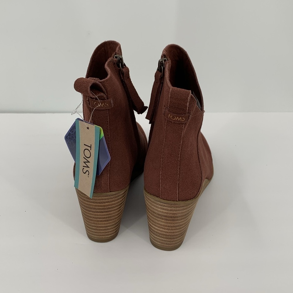 TOMS Sutton wedge ankle boots Chestnut brown suede v notch zipper bootie new 9 - Picture 4 of 5